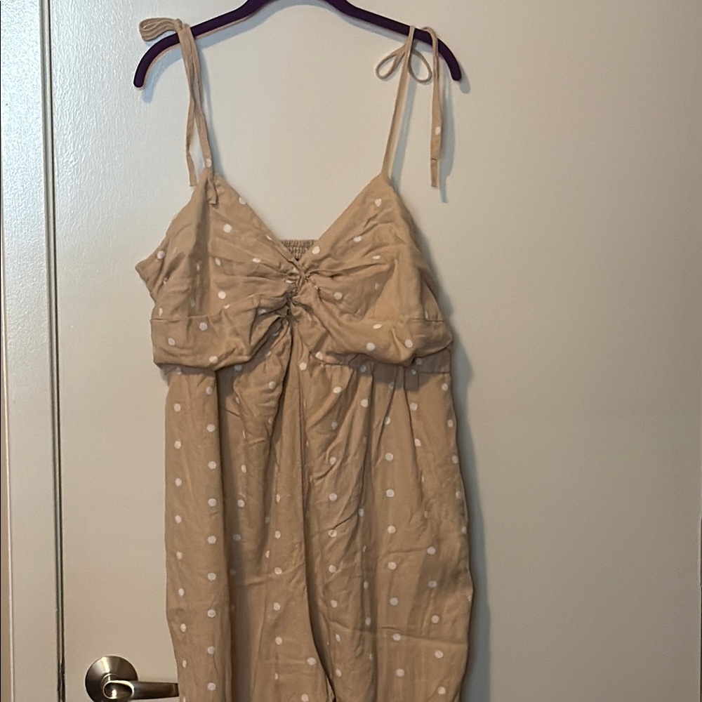 Linen Polka Dot Tie-Strap jumpsuit